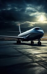 Jetliner and Super Car Showcase on the Airport Tarmac Generative AI - obrazy, fototapety, plakaty