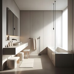 A minimalist bathroom with clean lines and a neutral color palette
