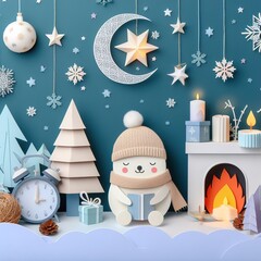 winter decoration poster in paper cute style