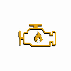 Yellow Engine symbol with fire inside isolated on white background, Iconic Illustration vector design