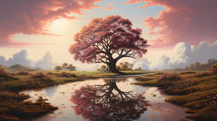 Obraz premium peaceful landscape, nature, relaxation, geration AI