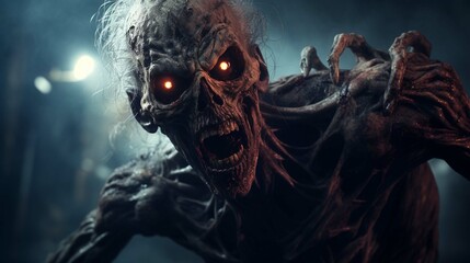 Scary zombie man. monster Horror. Halloween 3d render background. generative ai - obrazy, fototapety, plakaty