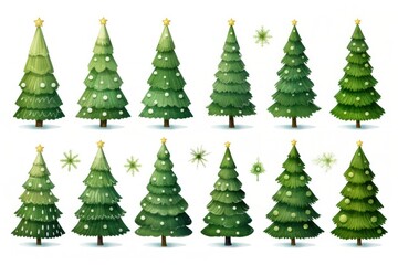 Christmas trees isolated on diferent backgrounds and different textures.
