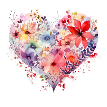 Watercolor Flower heart Heart shape flowers illustration St Valentine's Day Watercolor flower