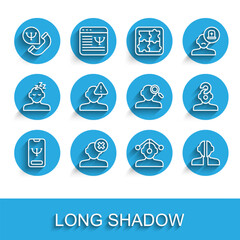 Set line Online psychological counseling, Solution problem psychology, Hypnosis, Bipolar disorder, Finding, Human with question mark and icon. Vector