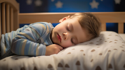 Little boy sleeping in his bed
