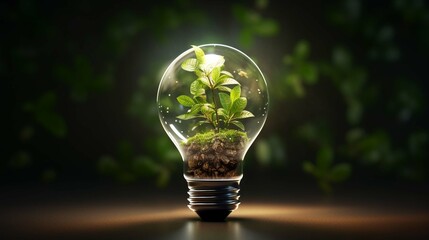 Green Alternative energy in the form of a Green tree concept inside a light bulb ecology and energy conservation, reasonable consumption and friendliness to the environment photography