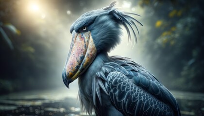 Photograph of Shoebill Stork (Balaeniceps rex) in wetland for Adobe Stock, highlighting its uniqueness.

