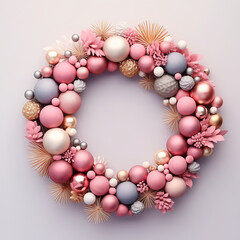 christmas wreath on the background,multicolored,ornaments,xmaspunk,organic composition