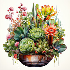 Fototapeta premium watercolor Cactus in pot clipart, Generative Ai