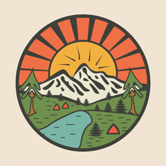 Illustration Hiking adventure, climbing natural vintage vector-free