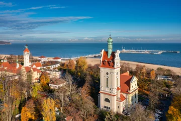 Crédence de cuisine en verre imprimé La Baltique, Sopot, Pologne Aerial view of the Sopot city by the Baltic Sea at autumn, Poland