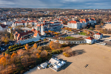 Fototapeta na wymiar Aerial view of the Sopot city by the Baltic Sea at autumn, Poland