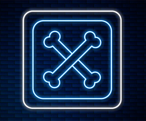 Glowing neon line Archeology icon isolated on brick wall background. Vector