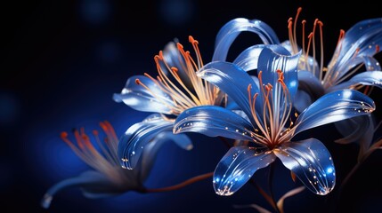  a close up of a blue flower on a black background with a blurry image of the center of the flower.