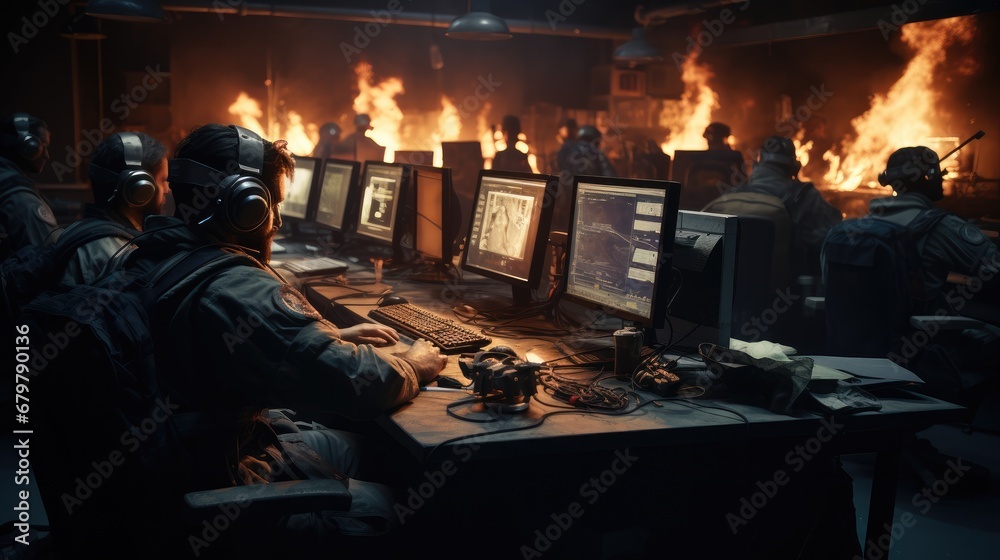 Poster A bunch of operators of a computer system in a crisis situation with fires and nothing working to plan.