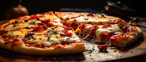 Obraz na płótnie Canvas Close-up of a freshly baked pizza, delicious, advertising