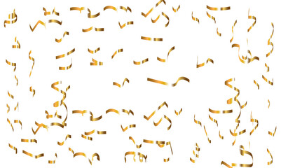 Abstract confetti golden glitter and zigzag ribbon particles splatter on transparent background. Luxury golden glitter confetti that floats down falling bokeh celebration background.