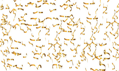 Fototapeta na wymiar Abstract luxury golden confetti glitter and zigzag ribbon falling down on transparent background. Holyday, festive and celebration background.