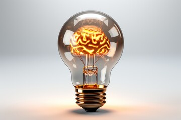 A light bulb with brain inside on white background.