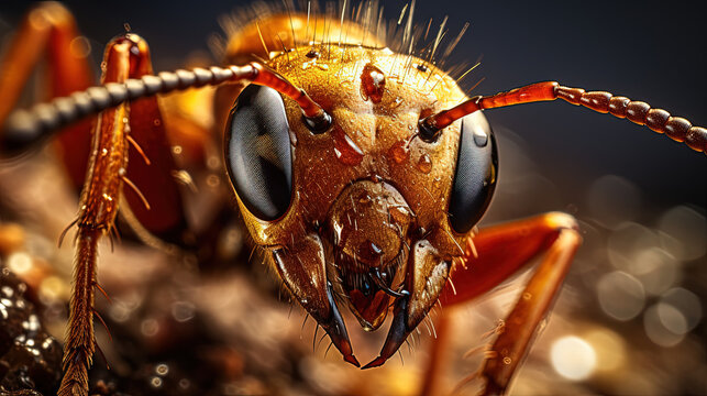 Extreme macro close up shot of ant sharp and detailed face