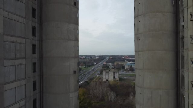 Drone flight near of the Genex tower, New Belgrade district, Serbia. Europe
