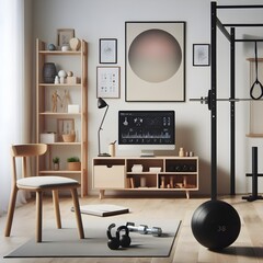 A minimalist home gym with a few essential pieces of equipment