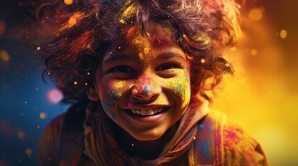 Celebration of Holi festival day colorful illustration of a child covered in paint illustration photography