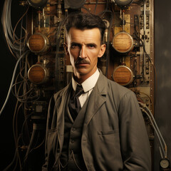 Portrait of 1920's Inventor in Laboratory