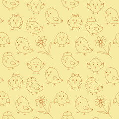 Chickens seamless pattern vector illustration, hand drawing doodle