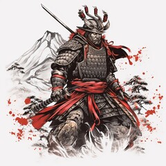 Ai disegno di un antico guerriero samurai t shirt 02