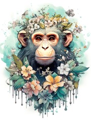 AI scimmia circondata di fiori 