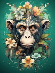 AI scimmia circondata di fiori 03