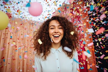 Young woman blowing confetti