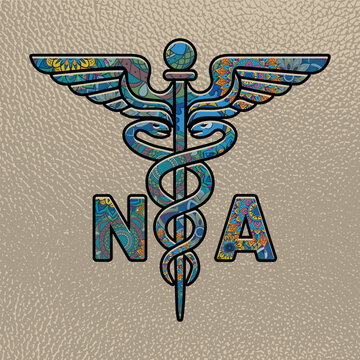 NA Nurse, Medical symbol caduceus nurse practitioner NA vector, coloring medical symbol with NA text, Caduceus Symbol, NA Nurse Mandela design