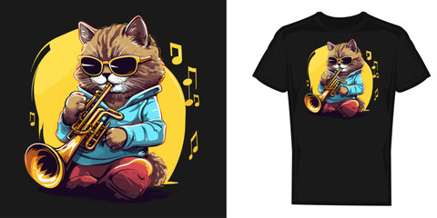 Cat Wearing Sunglasses Playing Euphonium t-shirt design vector