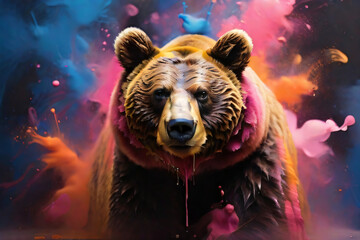 Mutiger Bär in einem farbigen Hintergrund
