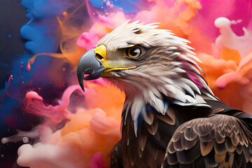 Farbwolke mit einem Adler als Zeichen für ein gorleiches Raubtier - obrazy, fototapety, plakaty
