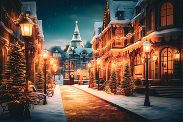 Fantastical Christmas Eve Streetscape-Generative AI