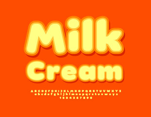 Vector tasty template Milk Cream. Cute bright Font. Modern Alphabet Letters and Numbers set