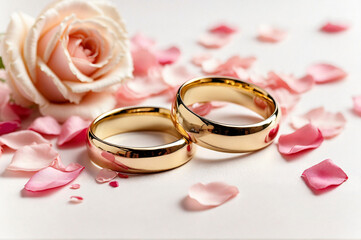 Wedding Rings on a Light Background, With Roses