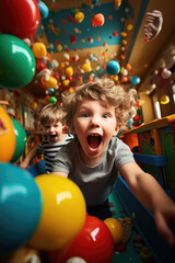 Fototapeta na wymiar Young children having fun in the playroom