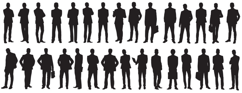 Silhouettes of businessman, group of businessman isolated.