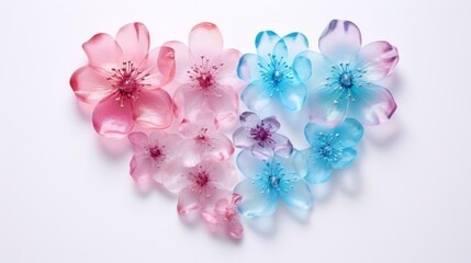 Fototapeta na wymiar Beautiful heart of pink and blue glass transparent flowers. Concept Of Valentine s Day