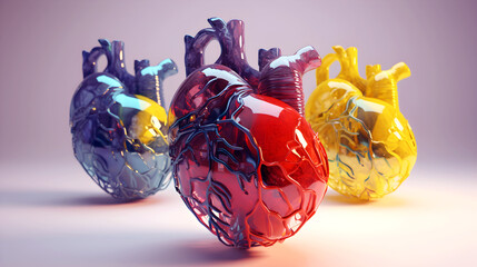 透明感あふれるカラフルな心臓イラスト-Generative AI - obrazy, fototapety, plakaty