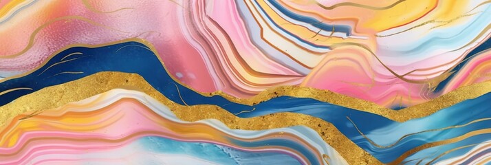 Fototapeta premium Abstract art deco background, minimalist geometric pattern, modern mosaic inlay, texture of bright multicolored marble agate and gold, stone, marbled tile, minimal. Generative AI, AI