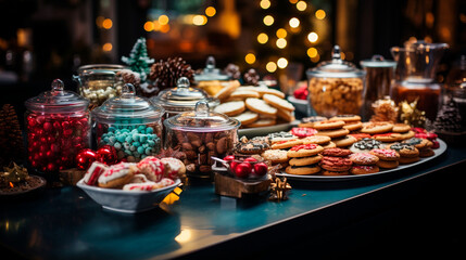 Fototapeta premium Indulgence Defined: An Opulent Dessert Buffet with Irresistible Sweets. Generative AI.