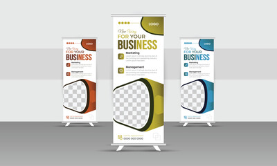 A template for a roll-up banner stand