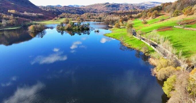 Majestic autumnal view of Lake Waters in Rydal, lake district area of United Kingdom. 