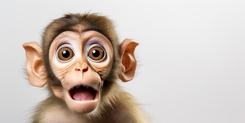 A cute little lop-eared monkey with an open mouth anThe concept of surprise. Generated by AI. - obrazy, fototapety, plakaty